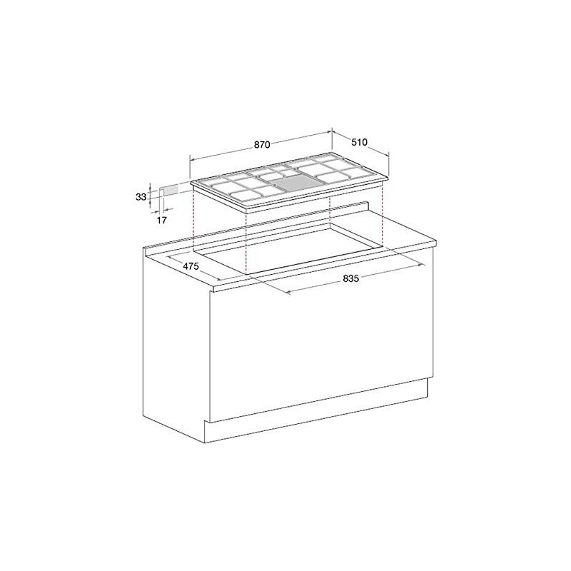 TABLE DE CUISSON ARISTON  6 FEUX GRILLE EN FONTE 90 Cm INOX