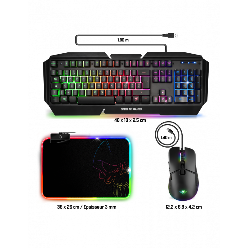 PACK GAMING SPIRIT OF GAMER ULTIMATE 3EN1 : CLAVIER + SOURIS + TAPIS