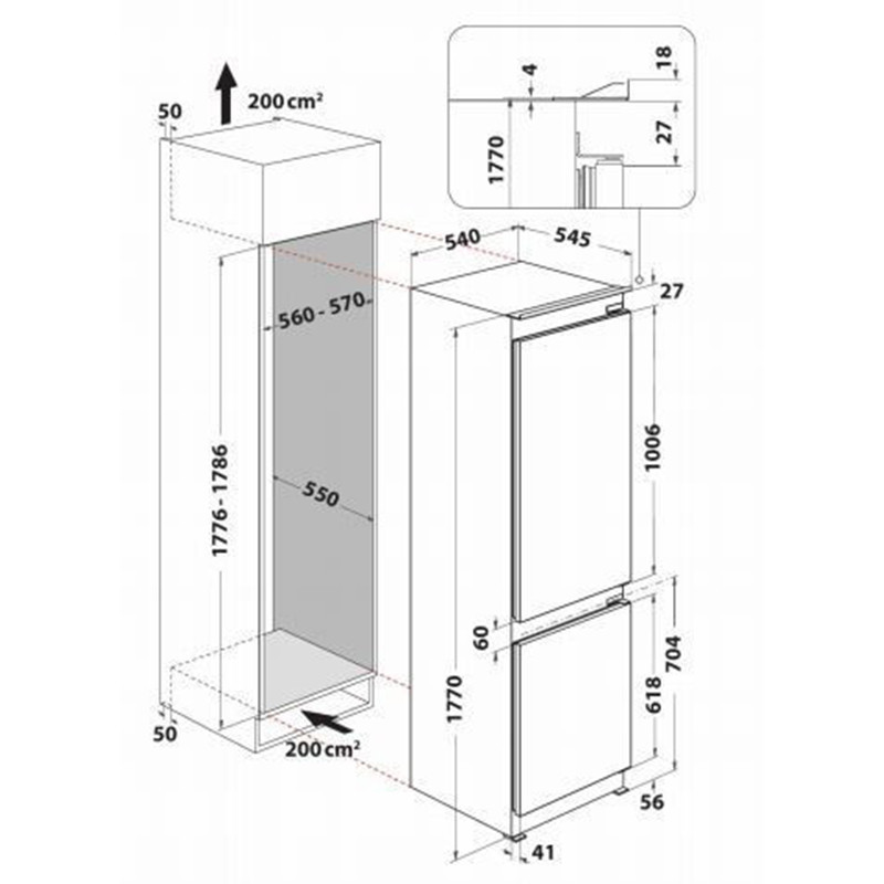 RÉFRIGÉRATEUR COMBINÉ ENCASTRABLE WHIRLPOOL NOFROST 264L - BLANC (ART872/A+/NF)