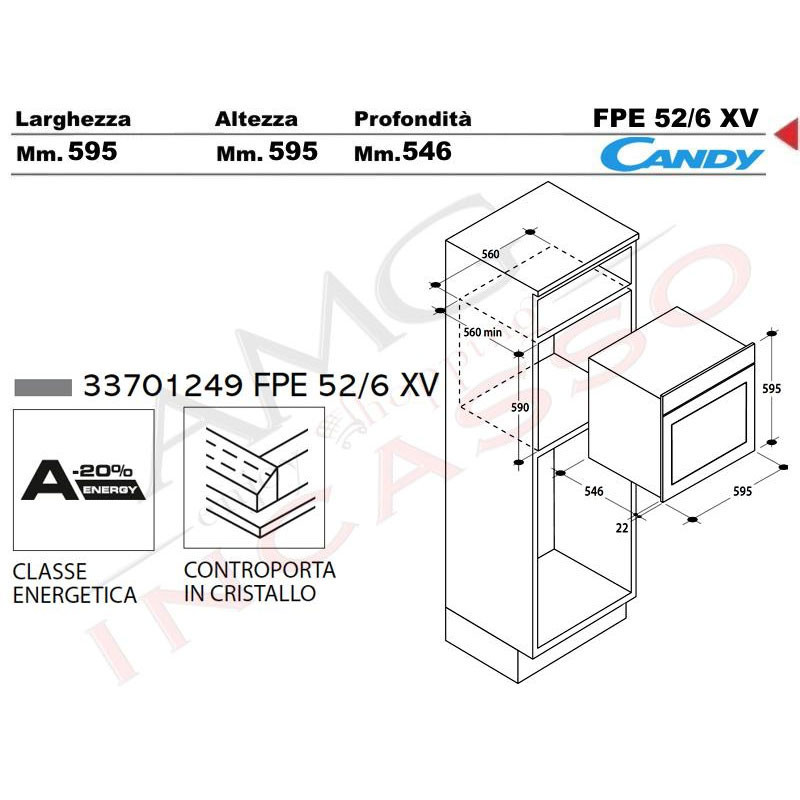 FOUR ENCASTRABLE CANDY FCP502W BLANC