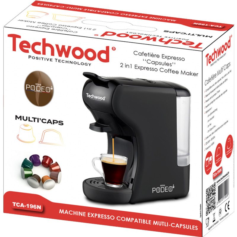 CAFETIÈRE EXPRESSO MULTI CAPSULES TECHWOOD TCA-196N 1450W - NOIR