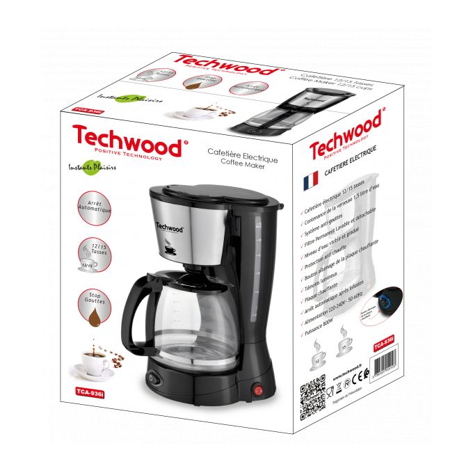 Cafetière Filtre Techwood TCA-936I 15 Tasses Noir & Inox