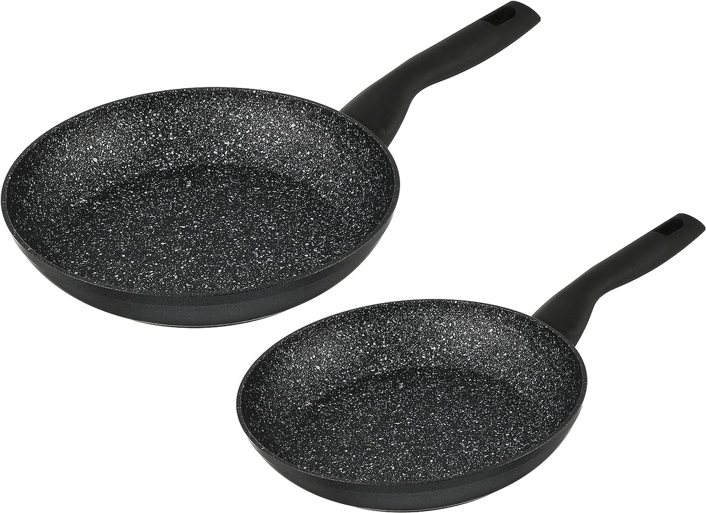 SEt de 2 Poêles Korkmaz  Granite Antiadhésif Nora 24CM + 28CM - A2679 - Noir