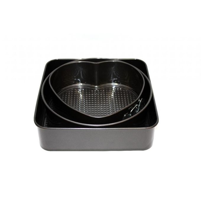 Set de 3 moules à gâteaux Fackelmann- Carrée, Ronde & Cœur - 43455 - Noir