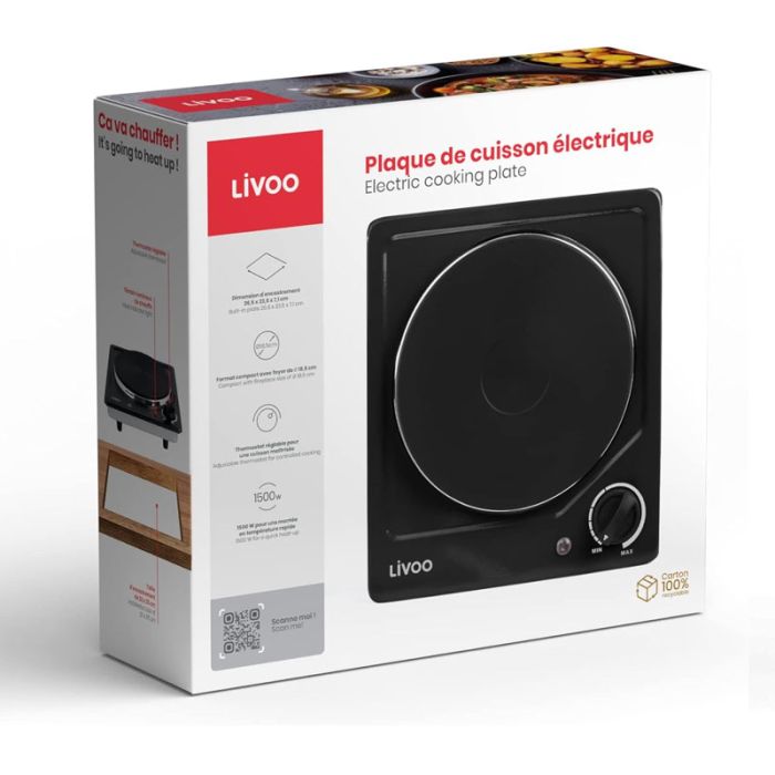 Plaque Électrique Encastrable LIVOO DOC167N 1500W - Noir