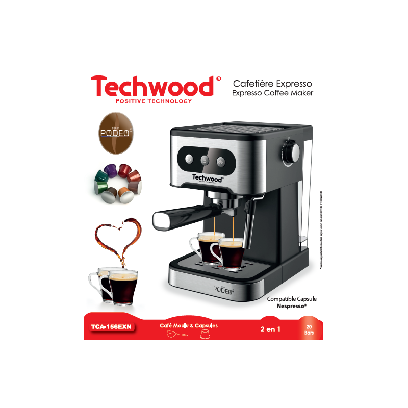 Machine Expresso TECHWOOD 1.5L 1350W  Noir  TCA-156EXN