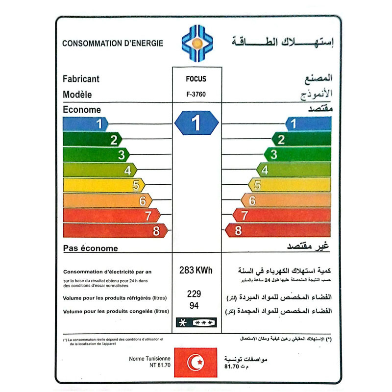 REFRIGERATEUR FOCUS No Frost COMBINE 323 Litres - INOX