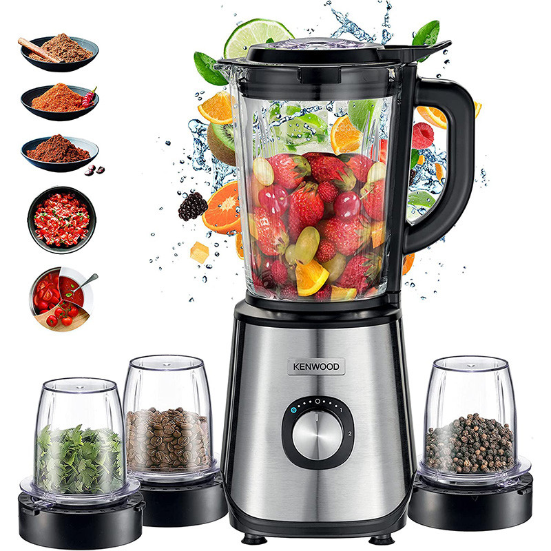 Blender Kenwood 1000W Avec 3 Moulins Plastique - Noir & Inox