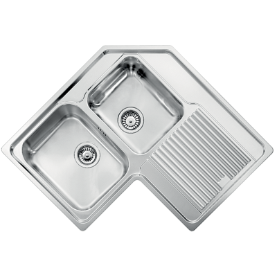 EVIER INOX ANGOLO 2 BACS + EGOUTTOIR DROITE PREMIUM