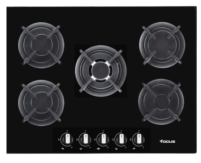 PLAQUE DE CUISSON FOCUS F417B 5 FEUX 70 CM NOIR