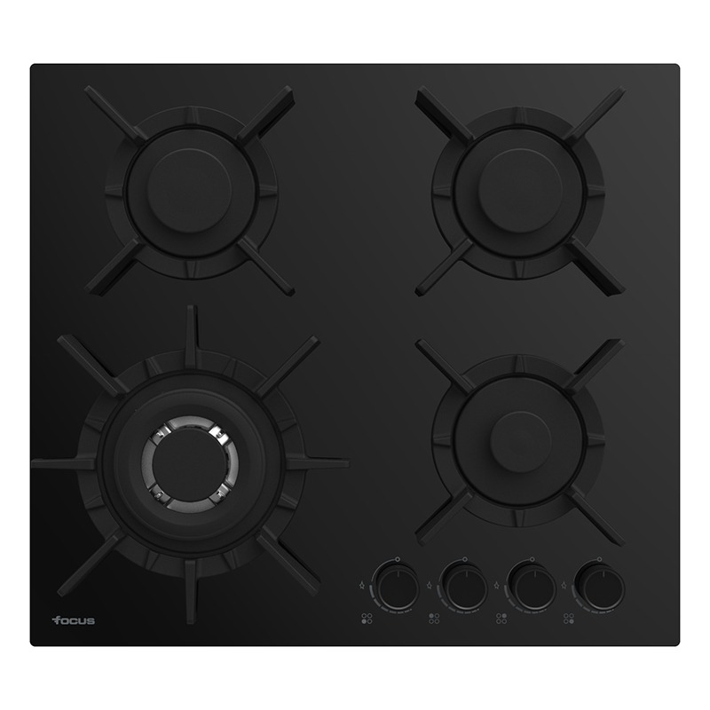 PLAQUE 4 FEUX GAZ 60CM GRILLE FONTE TERMOCOUPLE VITRO NOIR FOCUS