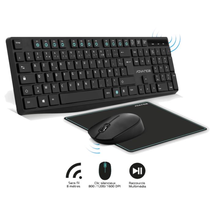 ENSEMBLE ADVANCE ELITE SANS FIL CLAVIER + SOURIS + TAPIS - NOIR