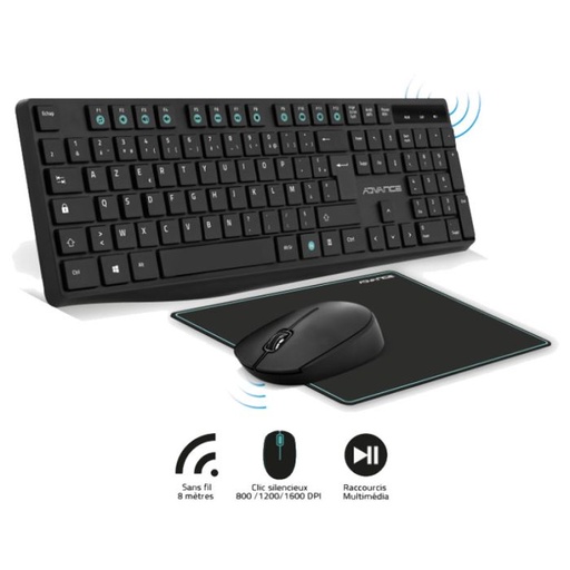 [CLS-7100RF] ENSEMBLE ADVANCE ELITE SANS FIL CLAVIER + SOURIS + TAPIS - NOIR