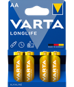 4 Piles Alcaline LR6 AA Longlife Varta