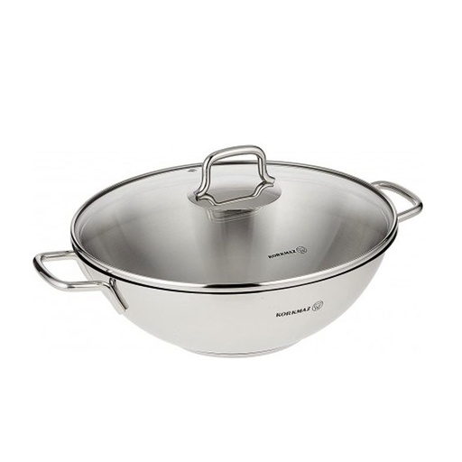 [A1519] Poêle Wok KORKMAZ Avec Couvercle Perla 28X8,5 cm - Inox (A1519)